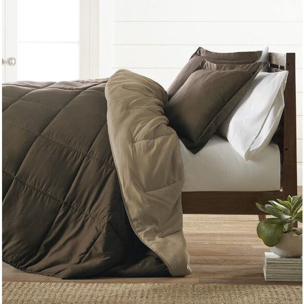 King/Cal King 3-Piece Microfiber Reversible Comforter Set in Taupe Brown-3