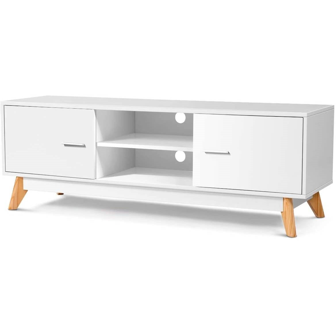 Modern 55-inch Solid Wood TV Stand in White Finish and Mid-Century Legs-3