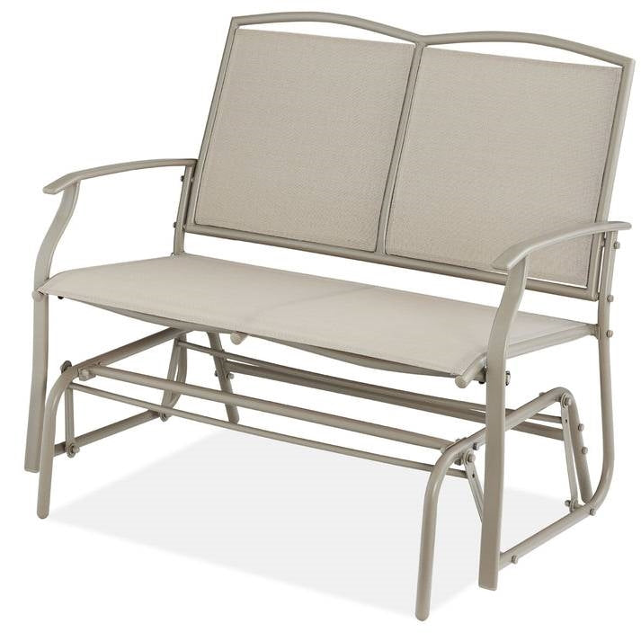 2 Seat Mesh Patio Loveseat Swing Glider Rocker with Armrests in Taupe-0