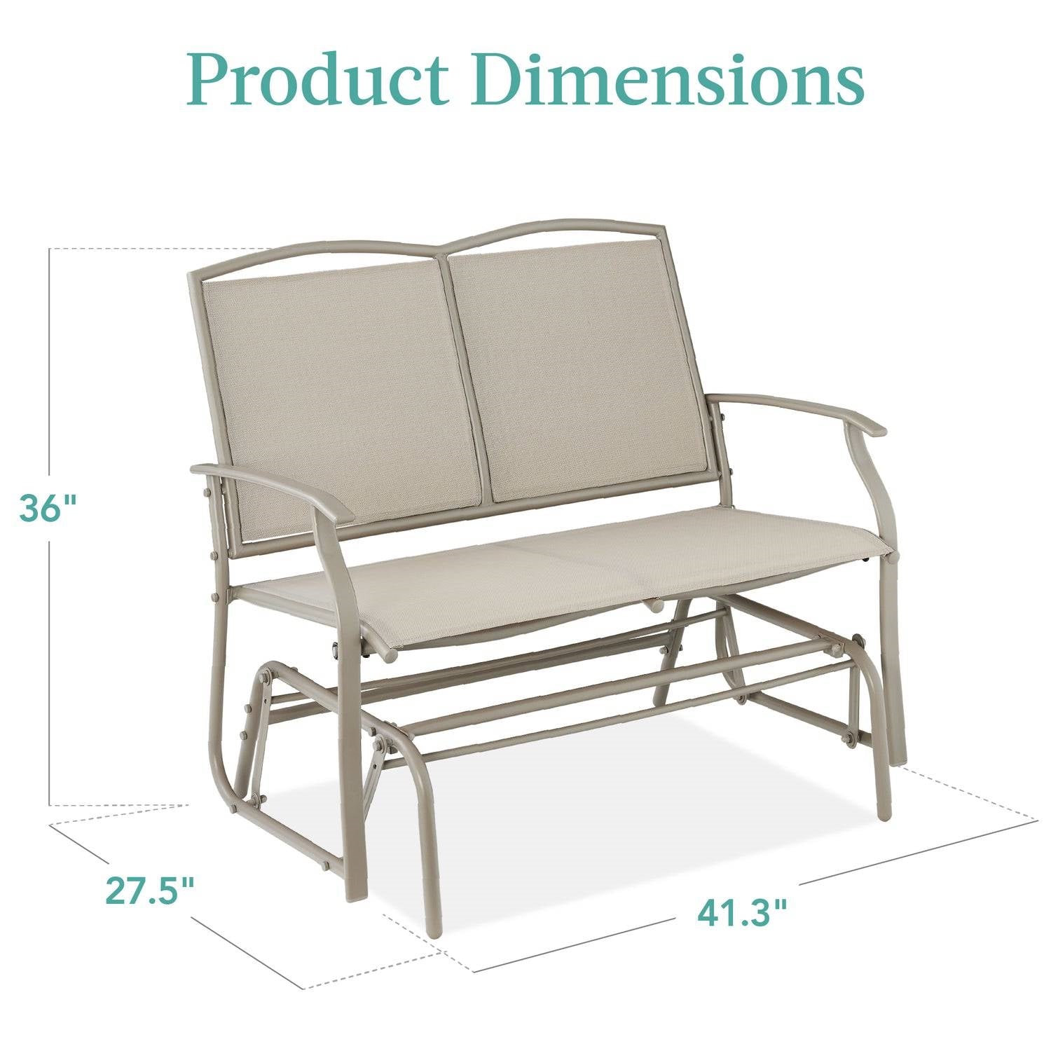 2 Seat Mesh Patio Loveseat Swing Glider Rocker with Armrests in Taupe-3