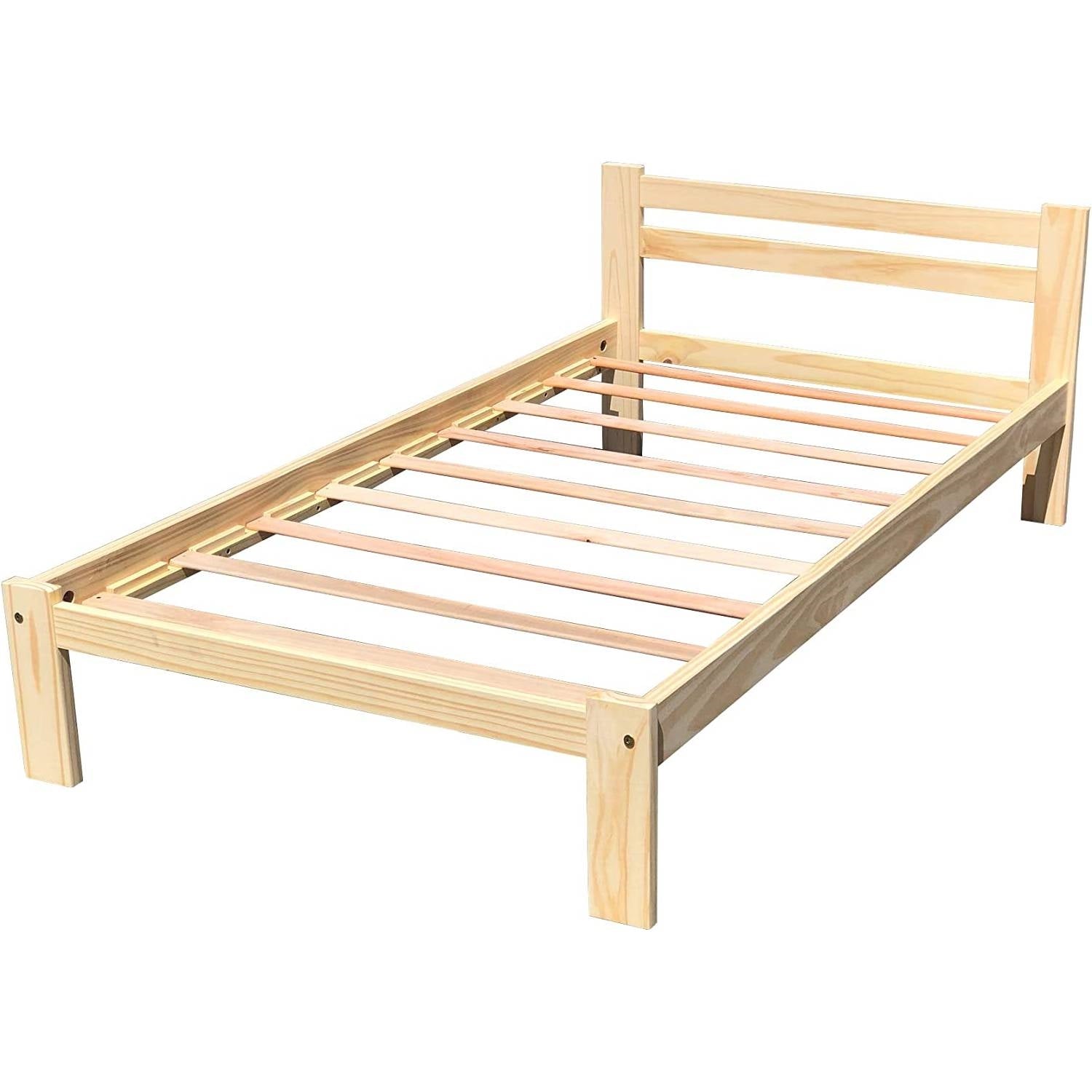 Twin size Unfinished Solid Pine Wood Platform Bed Frame with Slatted Headboard-0