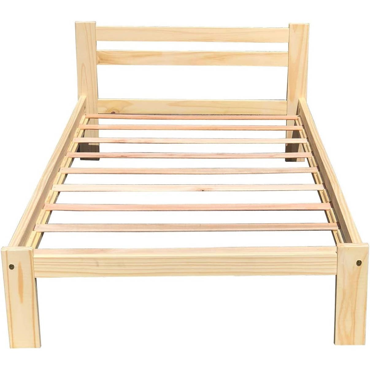 Twin size Unfinished Solid Pine Wood Platform Bed Frame with Slatted Headboard-2