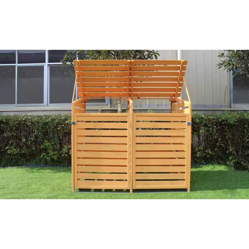 Outdoor Solid Wood Garbage Can Recycle Bin Storage Shed - Holds 2 Trash Bins-1