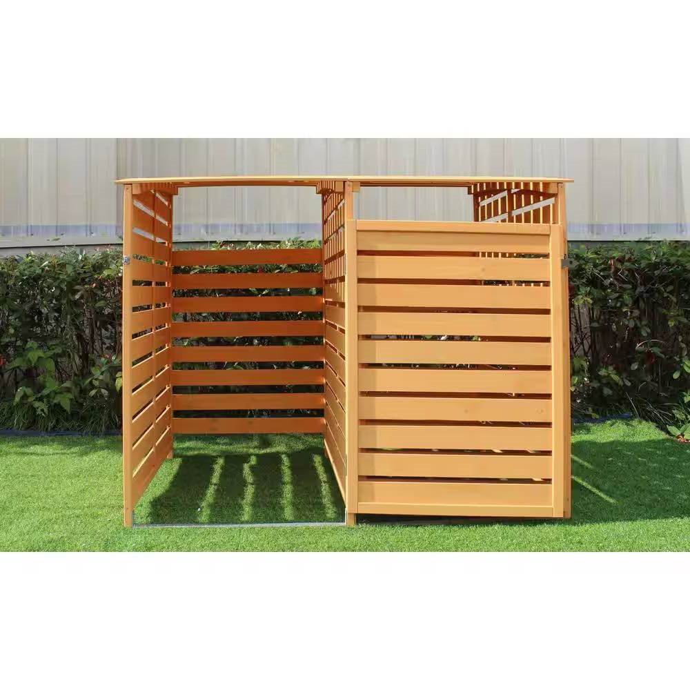 Outdoor Solid Wood Garbage Can Recycle Bin Storage Shed - Holds 2 Trash Bins-2