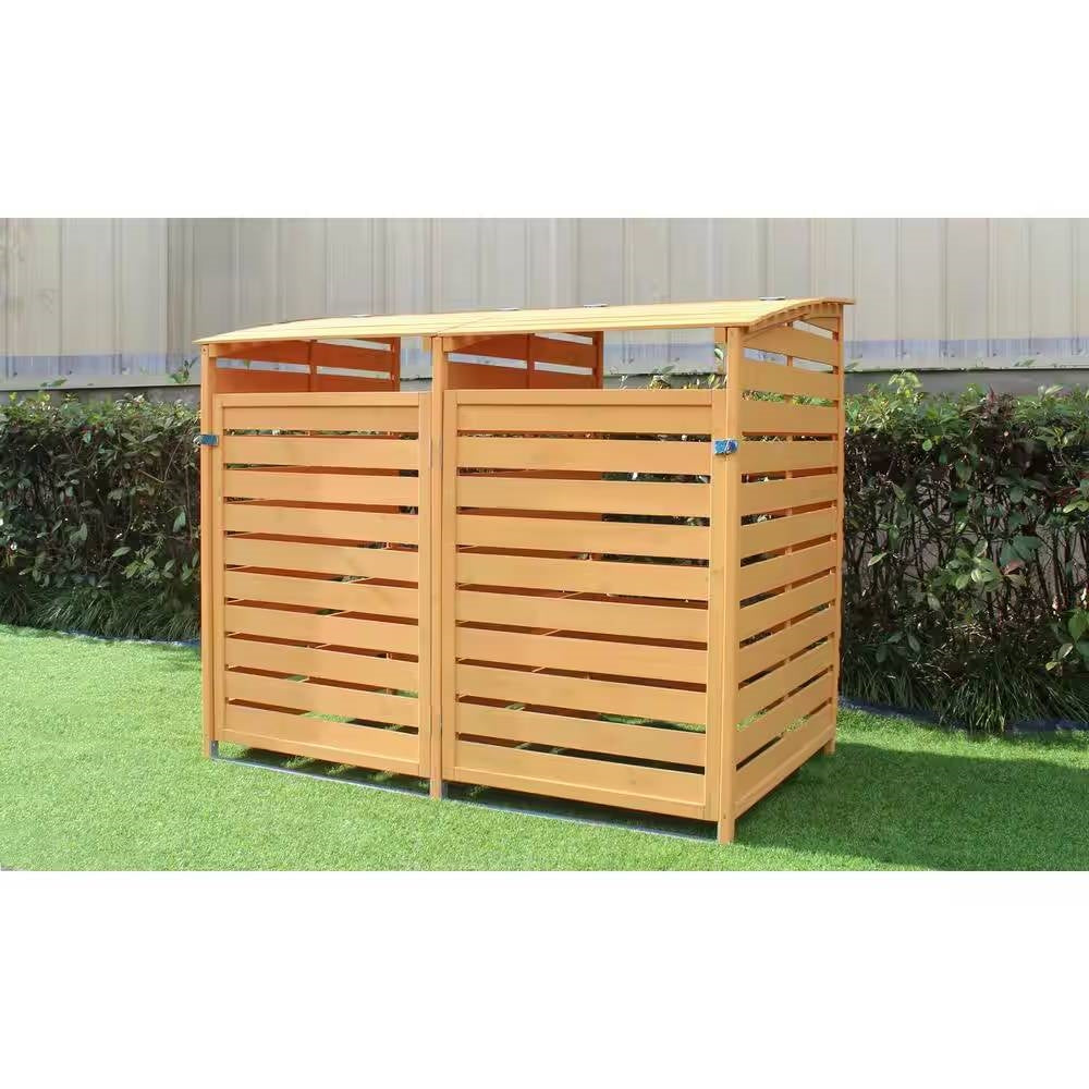 Outdoor Solid Wood Garbage Can Recycle Bin Storage Shed - Holds 2 Trash Bins-3