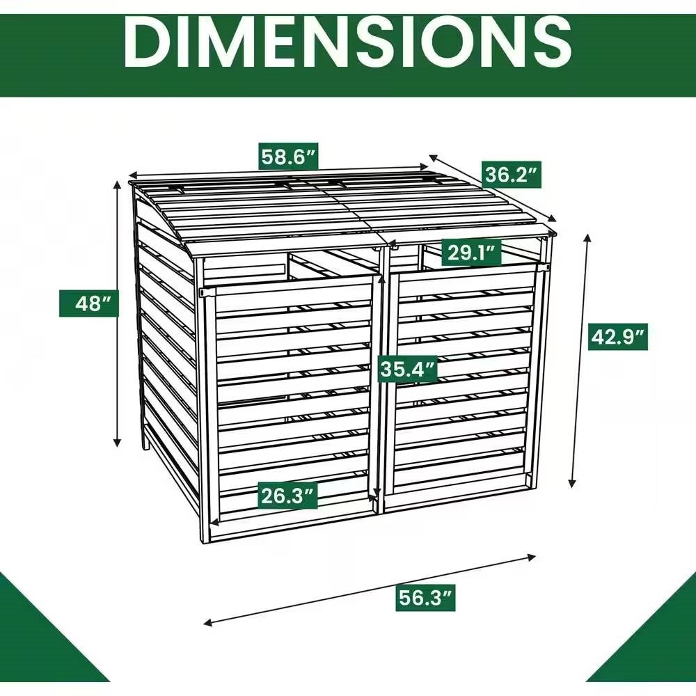 Outdoor Solid Wood Garbage Can Recycle Bin Storage Shed - Holds 2 Trash Bins-4