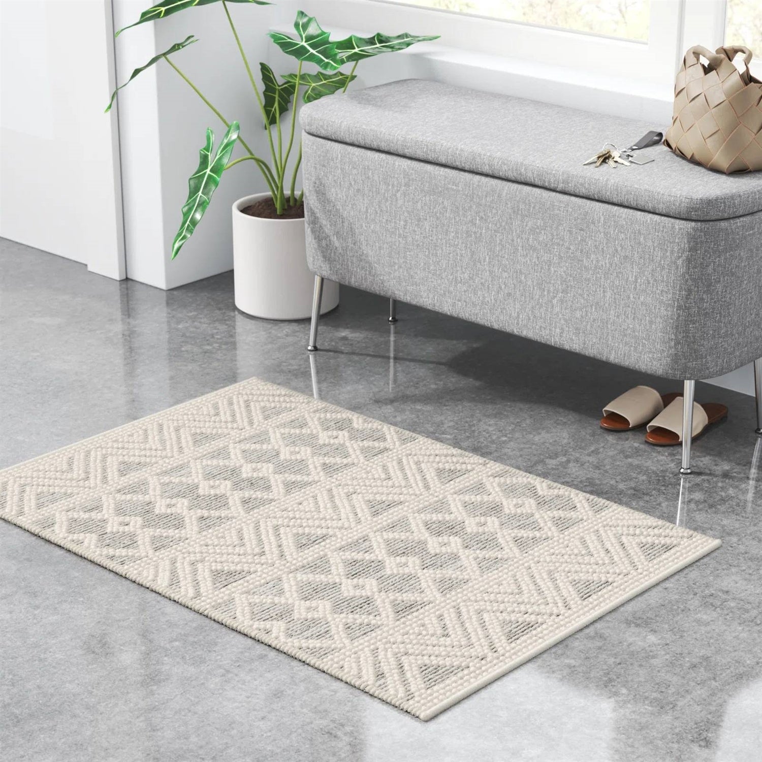 2-ft. x 3-ft. Hand Woven Wool Blend Grey Beige Ivory Persian Style Area Rug-0