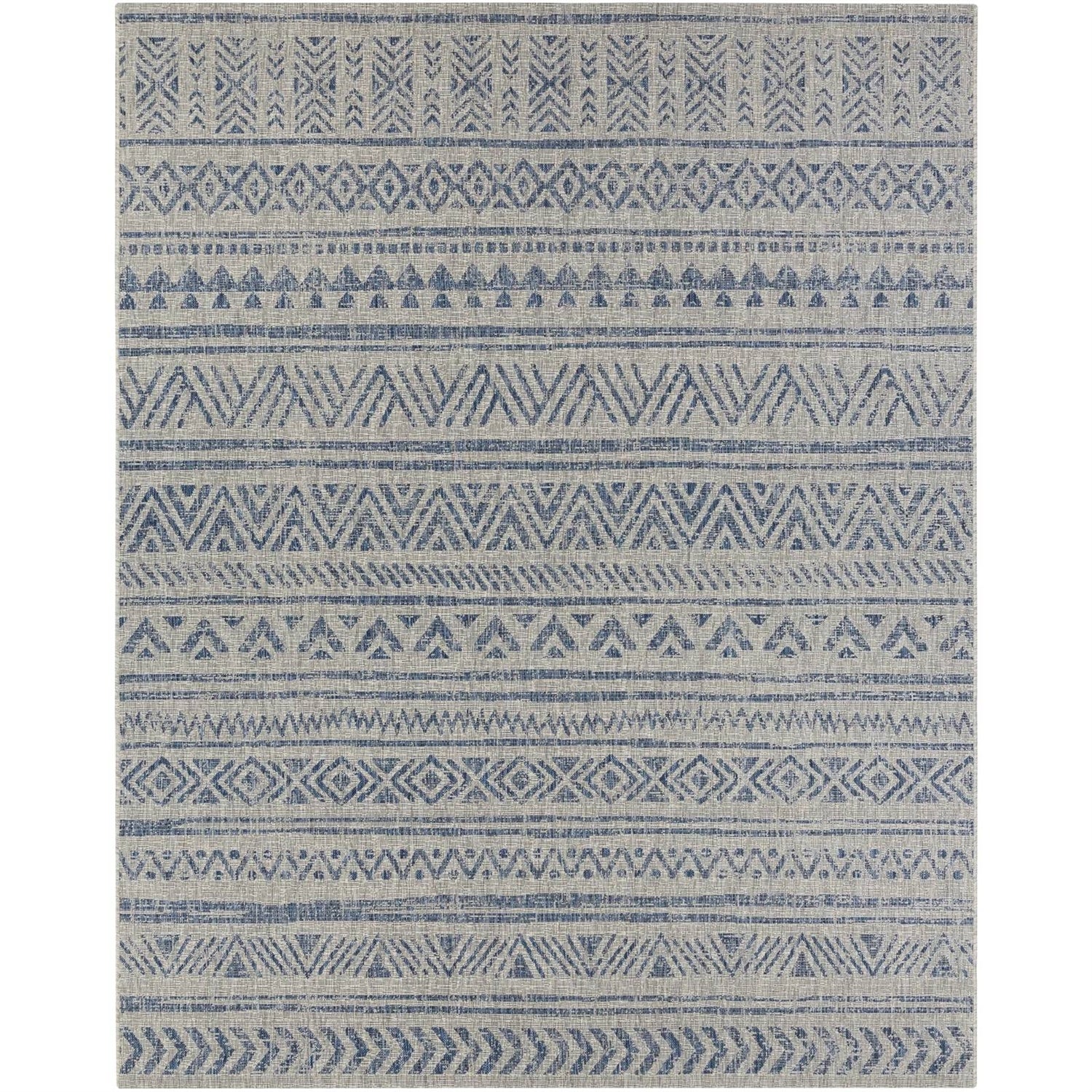 2 ft. x 3 ft. Blue Grey Chevron Coastal Boho Style Indoor Outdoor Area Rug-0