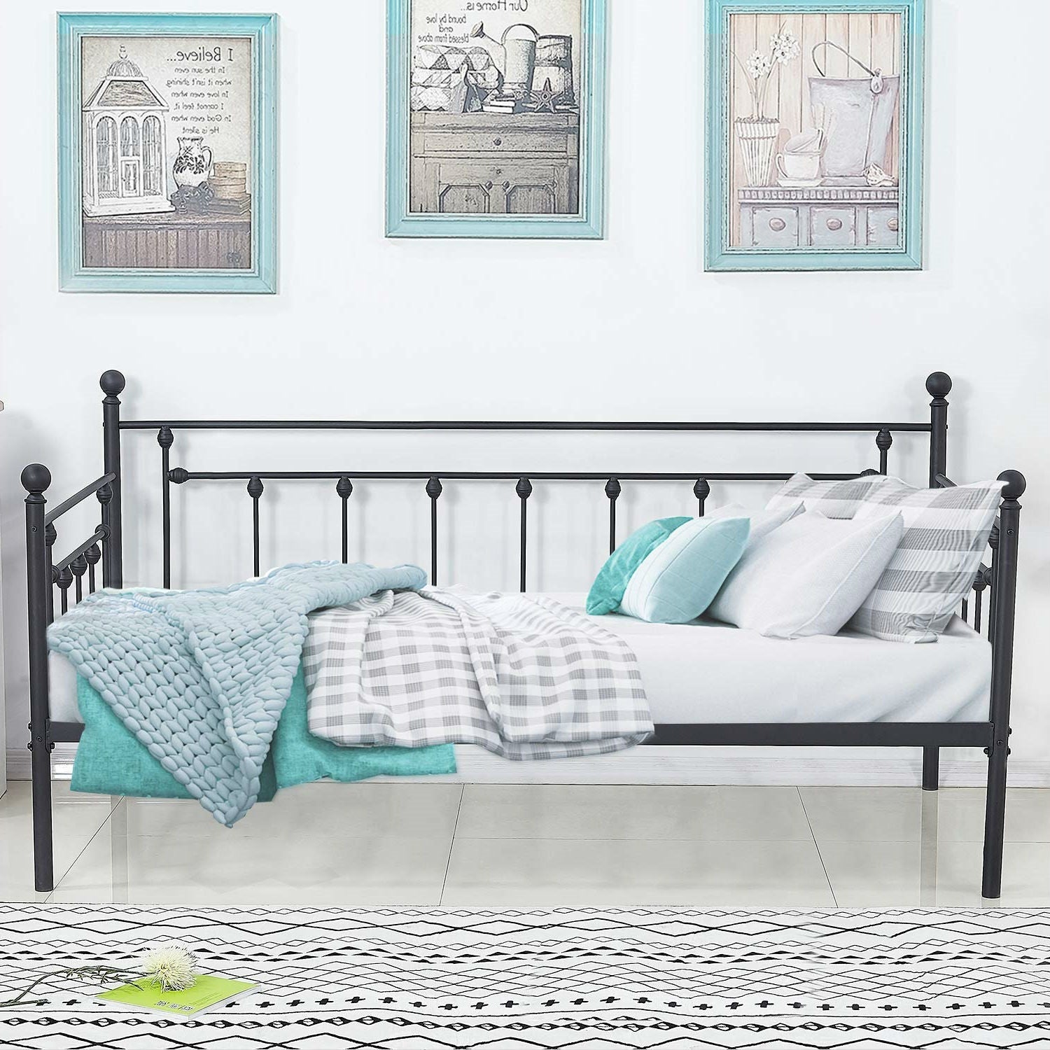 Twin size Classic Black Metal Daybed Frame-1