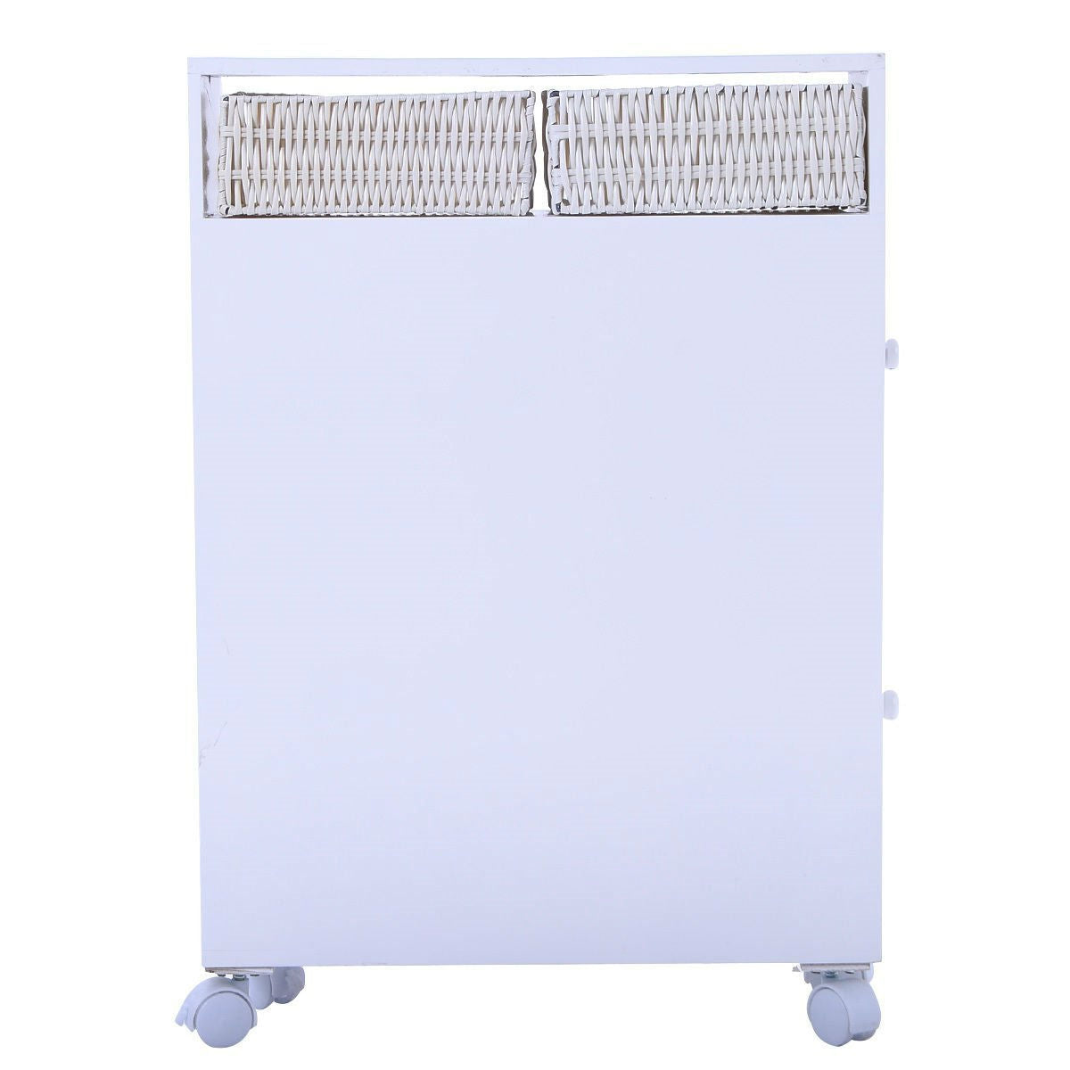 White Bathroom Storage Floor Cabinet with Baskets and Casters-1