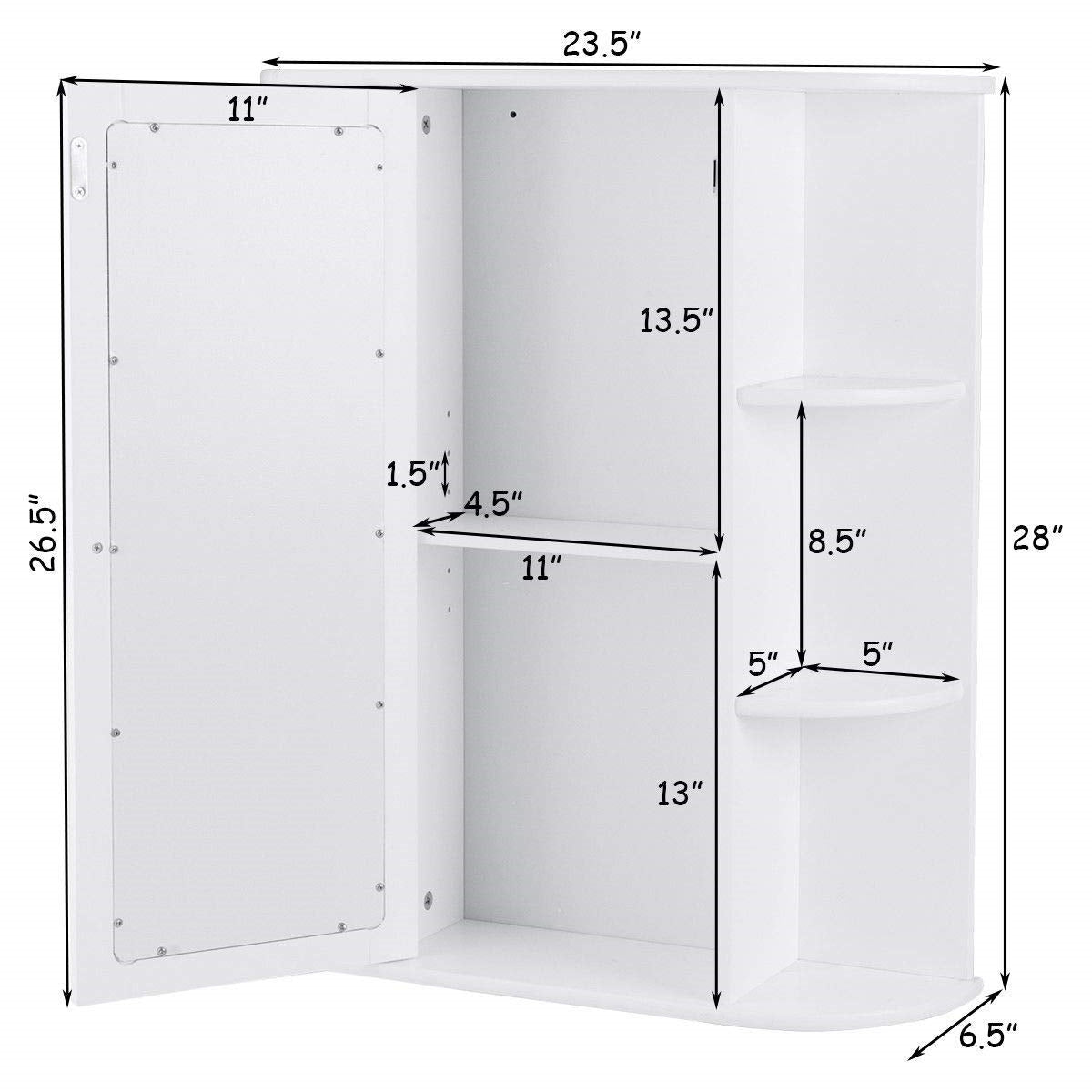 White Bathroom Wall Mounted Medicine Cabinet with Storage Shelves-2