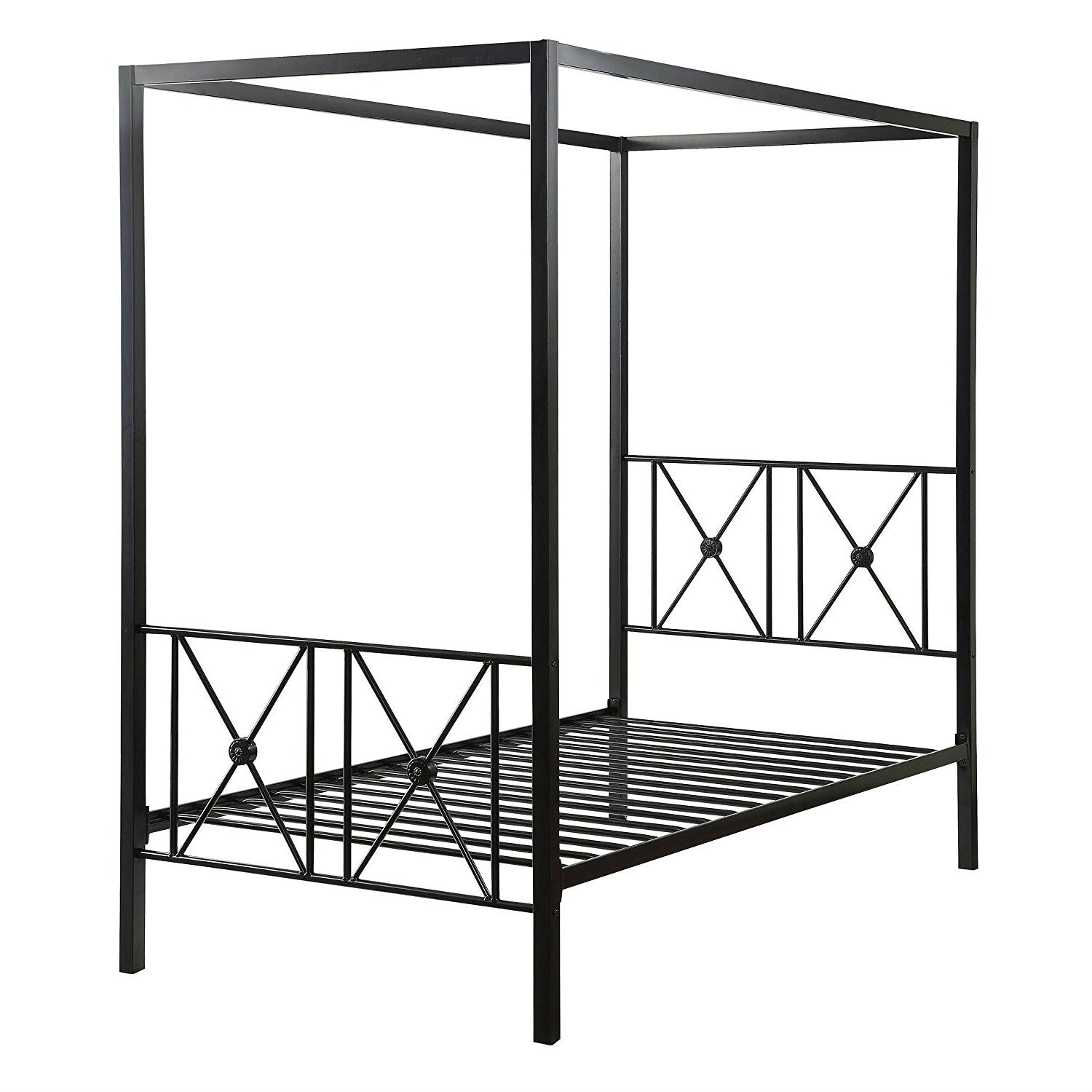 Twin size Black Metal Canopy Bed Frame with Medallion Accents-0