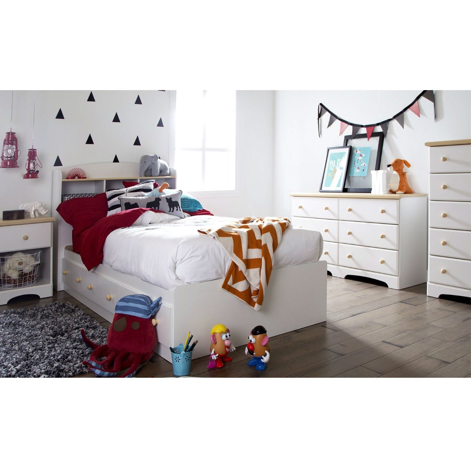 Twin size White Wood Platform Bed Daybed with Storage Drawers-1