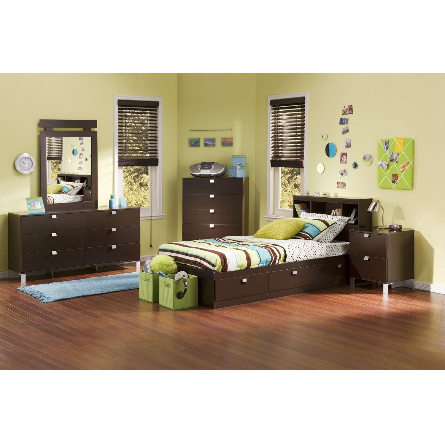 Twin size Contemporary Bookcase Headboard in Chocolate Finish-2