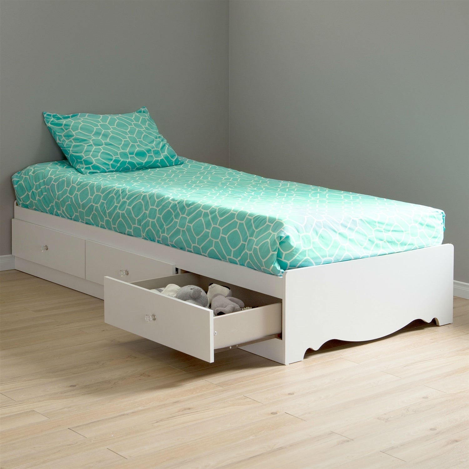 Twin size White Wood Platform Day Bed with Storage Drawers-0