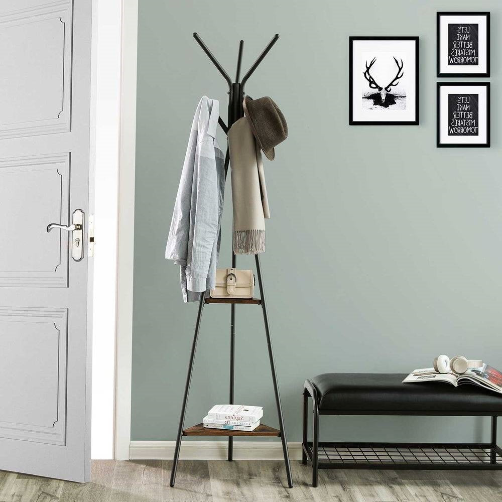 Modern Coat Rack with Matte Black Metal Frame and 2 Shelves-0