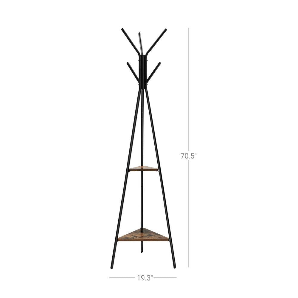 Modern Coat Rack with Matte Black Metal Frame and 2 Shelves-4