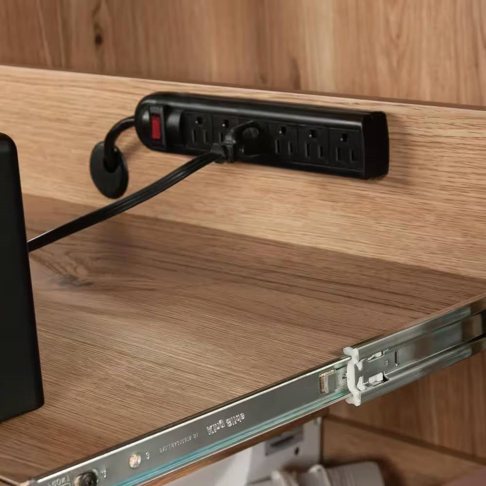 Drop Leaf Computer Desk Craft Table Armoire in Oak Wood Finish - Made in USA-3