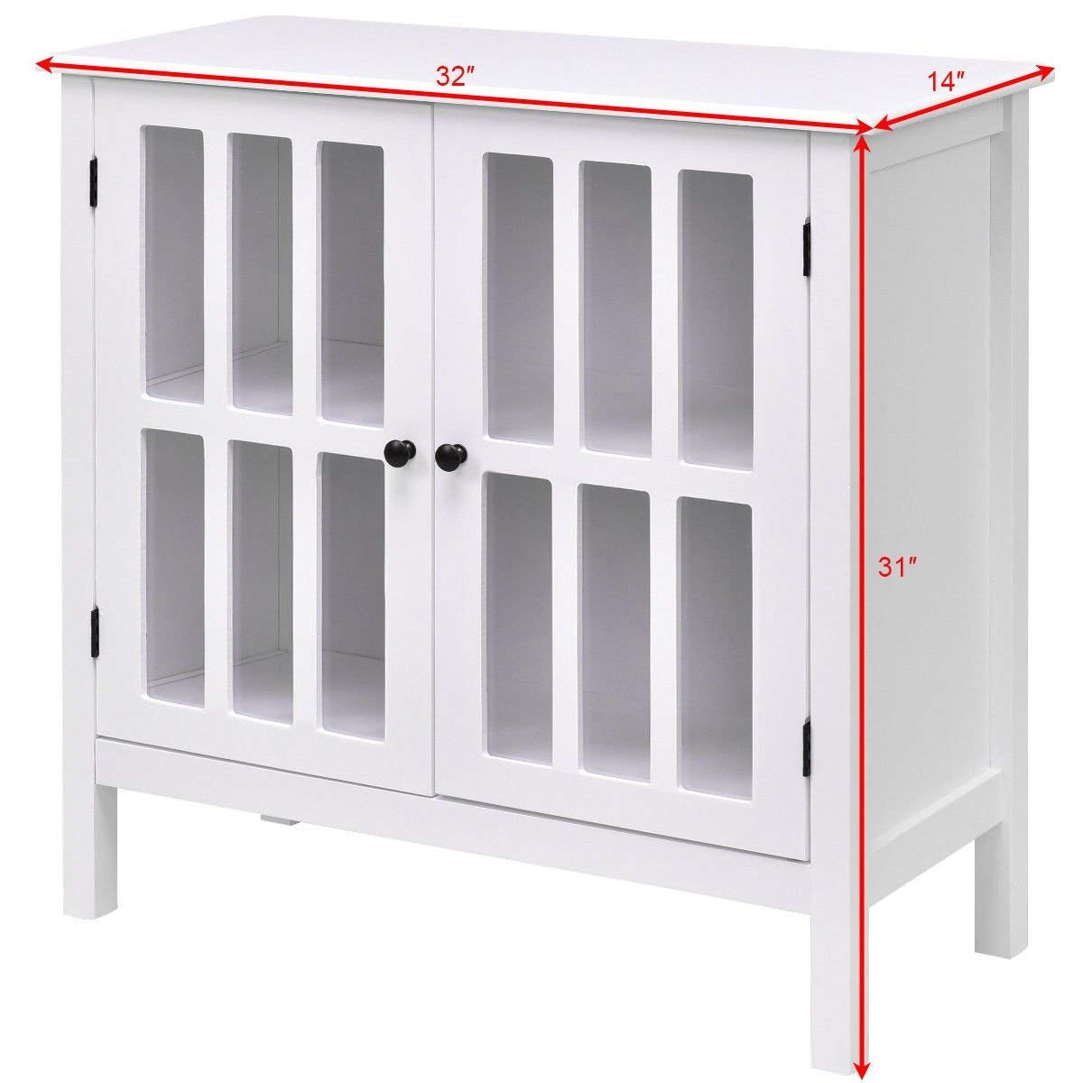 White Wood Bathroom Storage Floor Cabinet with Glass Doors-2