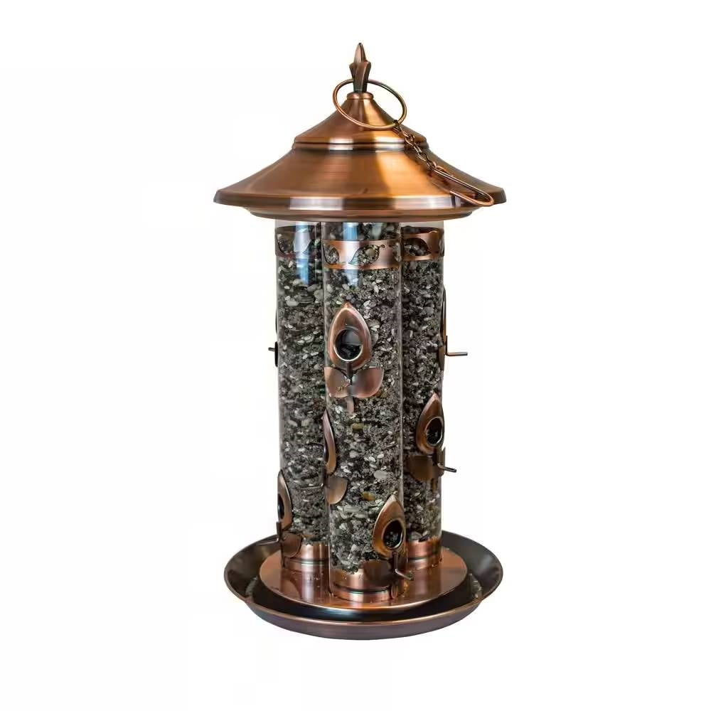 Large Copper Bird Feeder with 3 Tubes and 9 Feeding Ports-0