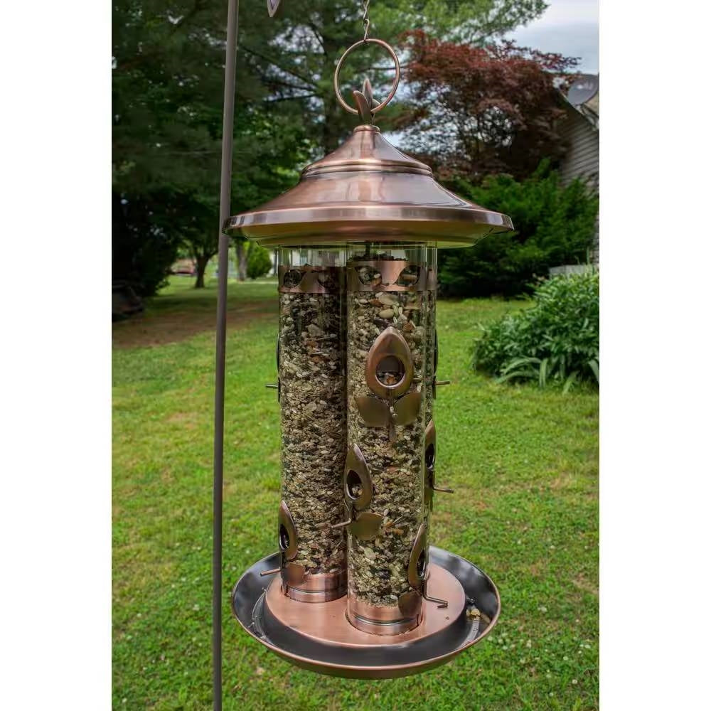 Large Copper Bird Feeder with 3 Tubes and 9 Feeding Ports-1