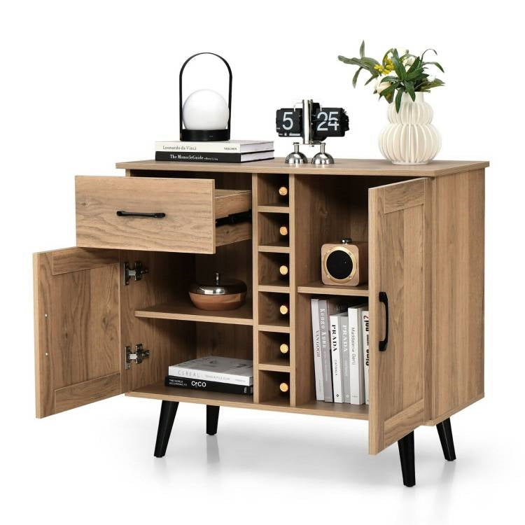 Modern Mid-Century Style Kitchen Buffet Dining Sideboard Cabinet with Wine Rack-0