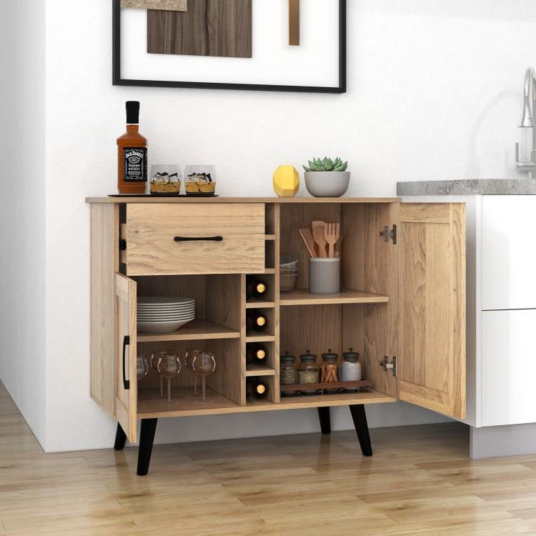 Modern Mid-Century Style Kitchen Buffet Dining Sideboard Cabinet with Wine Rack-3