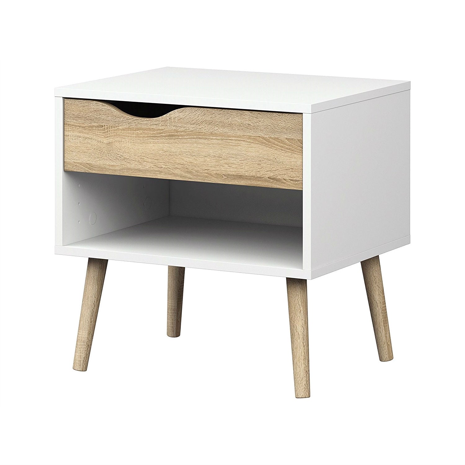 Modern Mid Century Style End Table Nightstand in White & Oak Finish-0