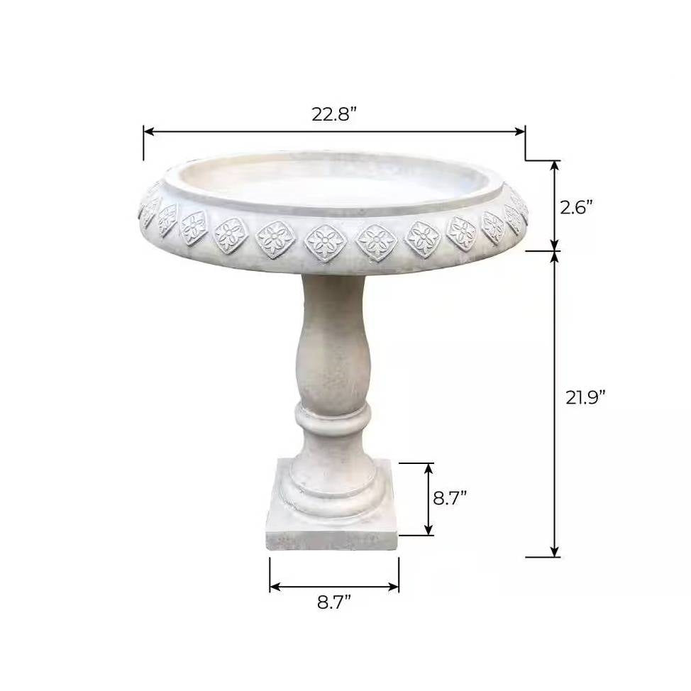 Lightweight Weathered Concrete Fiberglass Stone Birdbath - 22-inch Diameter-4