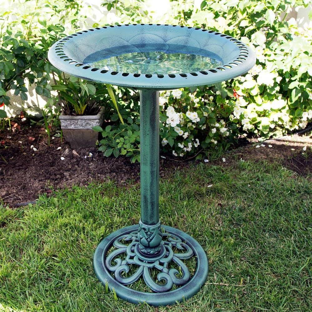 Outdoor Garden Bird Bath Bowl with Stand in Green Bronze Finish-0