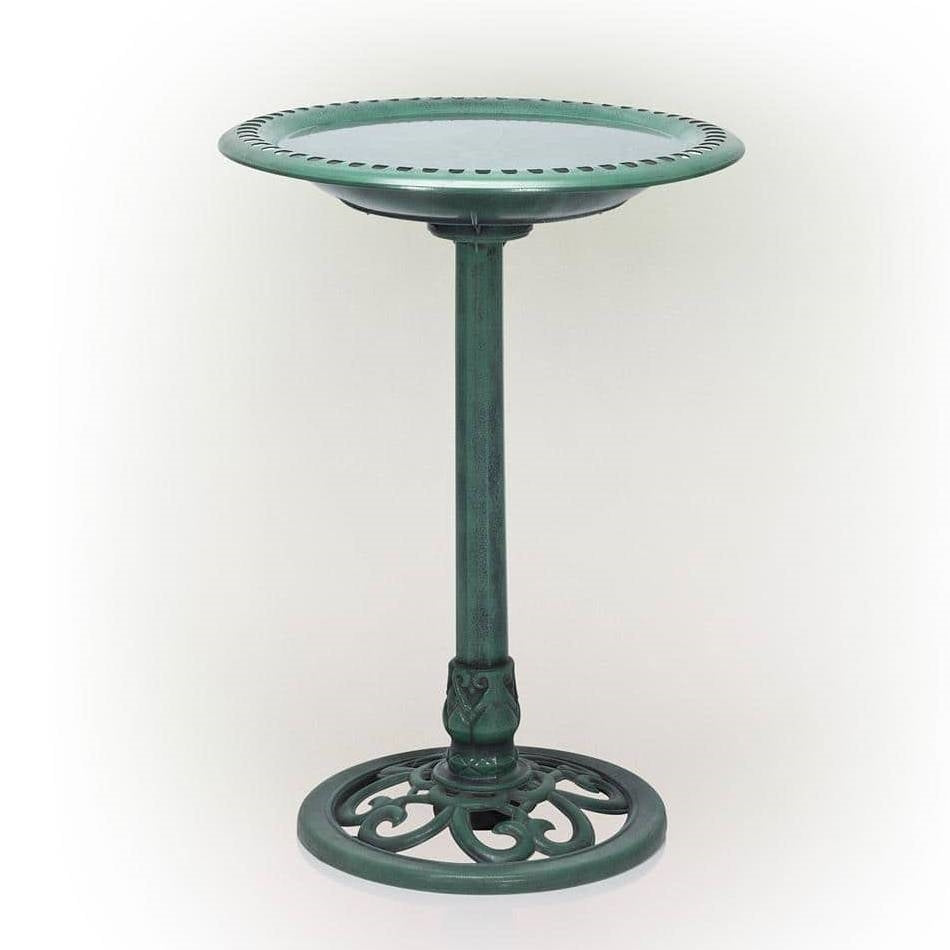 Outdoor Garden Bird Bath Bowl with Stand in Green Bronze Finish-1