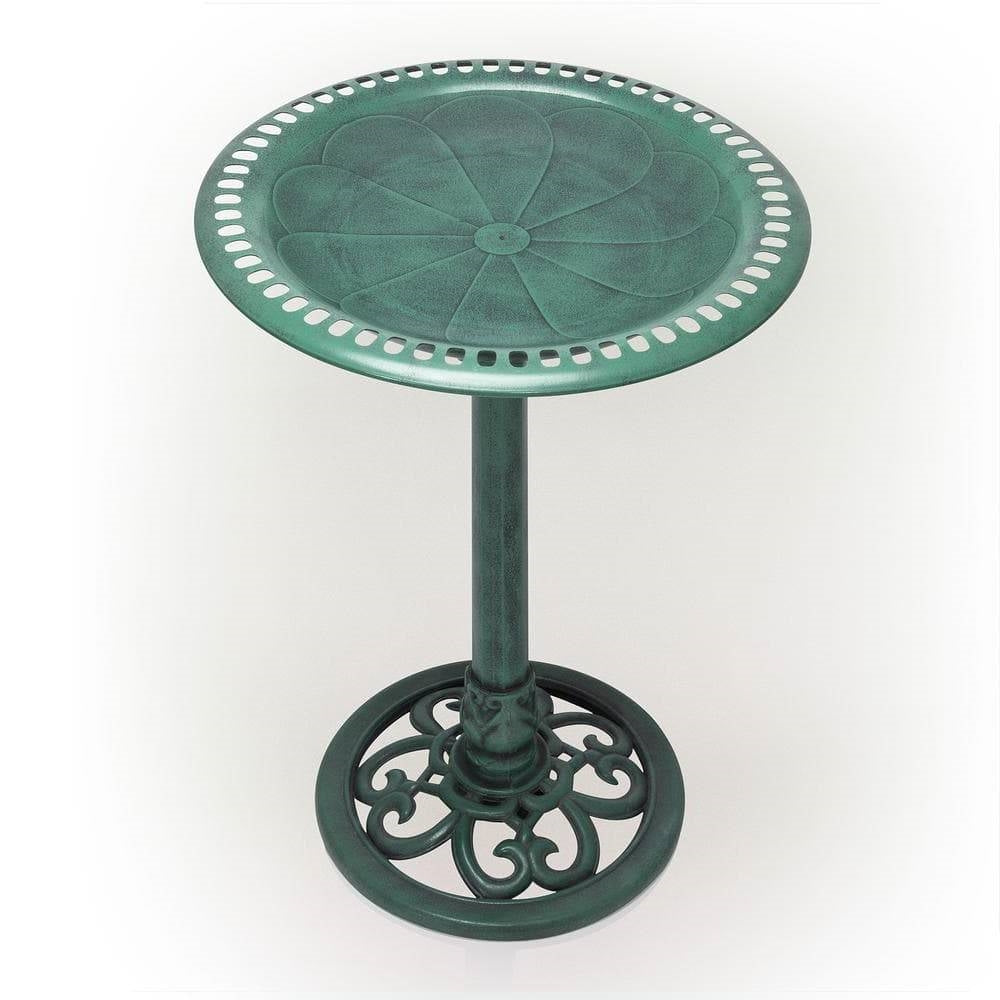 Outdoor Garden Bird Bath Bowl with Stand in Green Bronze Finish-2