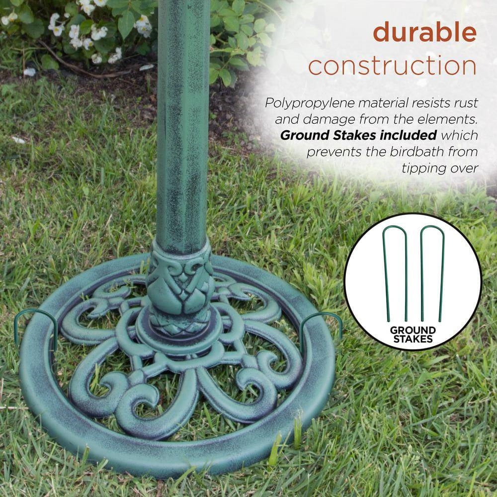 Outdoor Garden Bird Bath Bowl with Stand in Green Bronze Finish-3