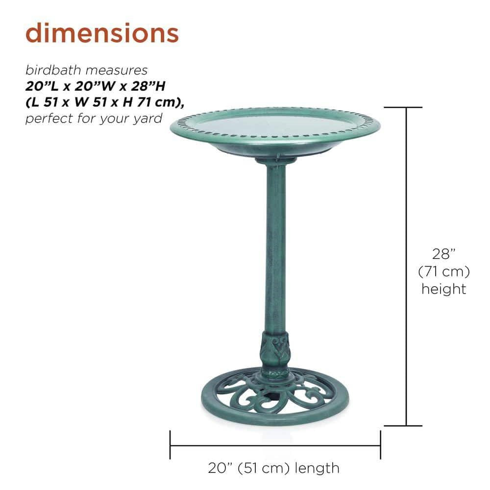 Outdoor Garden Bird Bath Bowl with Stand in Green Bronze Finish-4