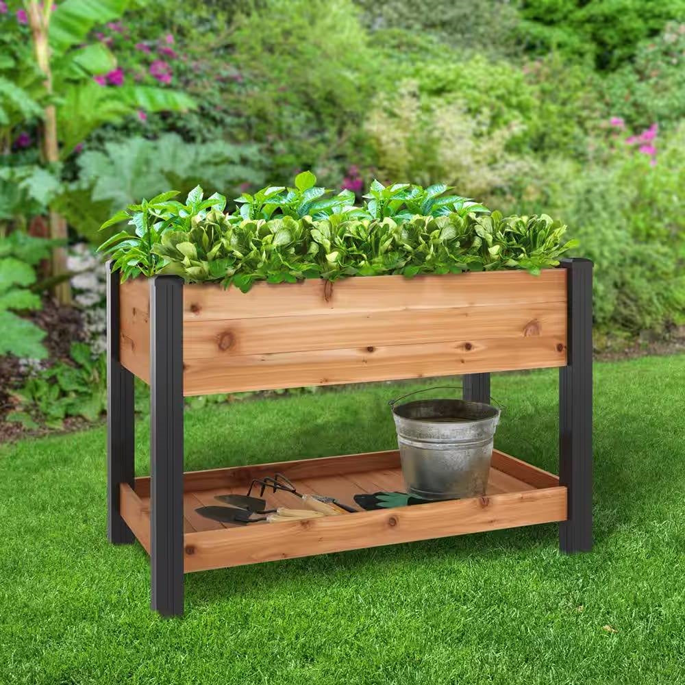 2-Ft x 4-Ft Cedar Wood Raised Garden Bed Planter Bed with Black Vinyl Legs-3