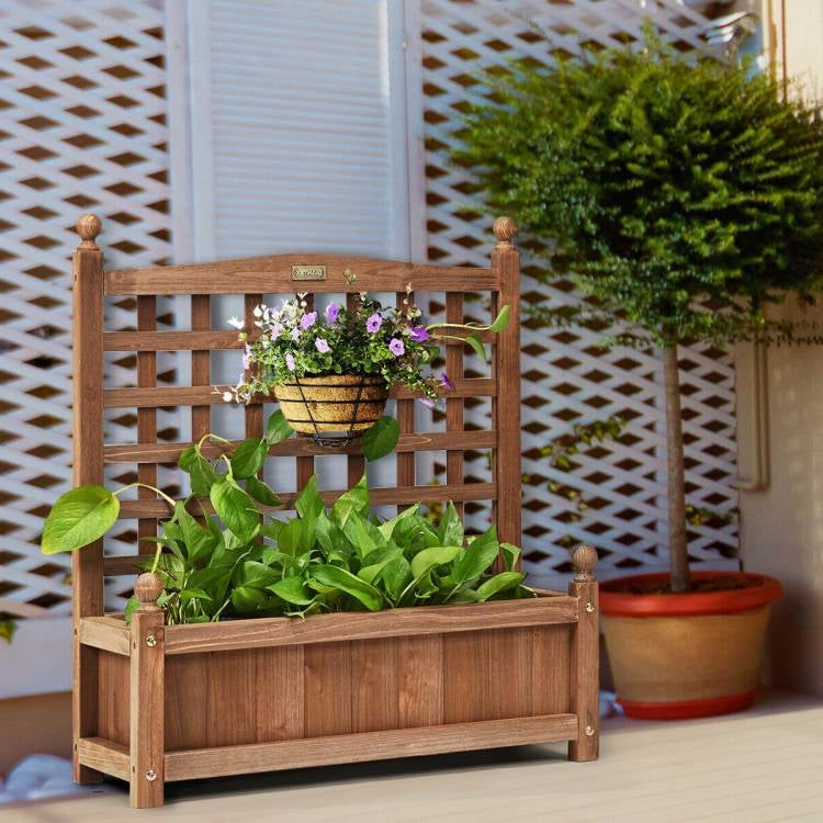 Natural Fir Wood Outdoor Garden Planter Box with 30-inch High Trellis-2