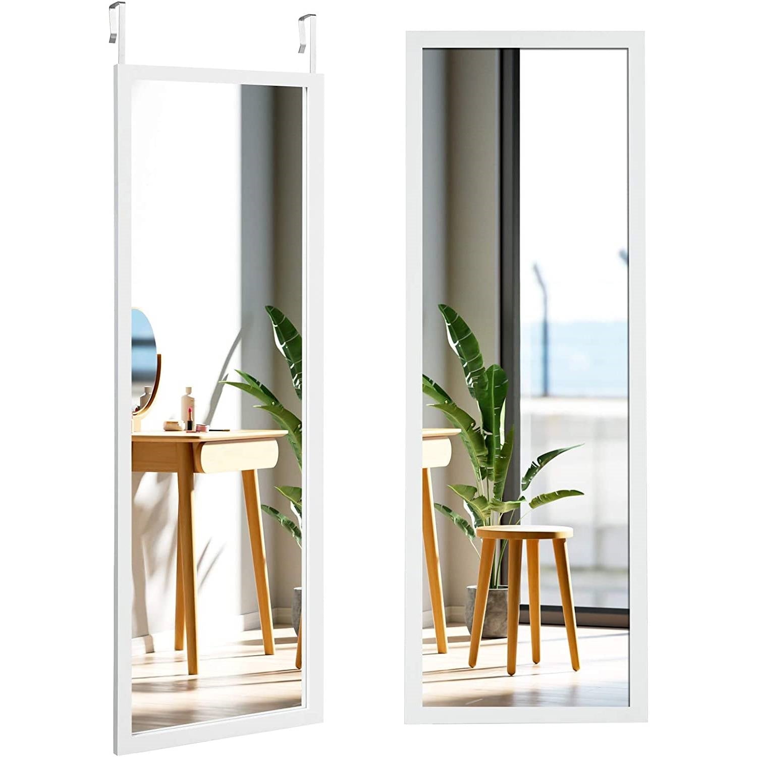 White Full Length Bedroom Mirror with Over the Door or Wall Mounted Design-0