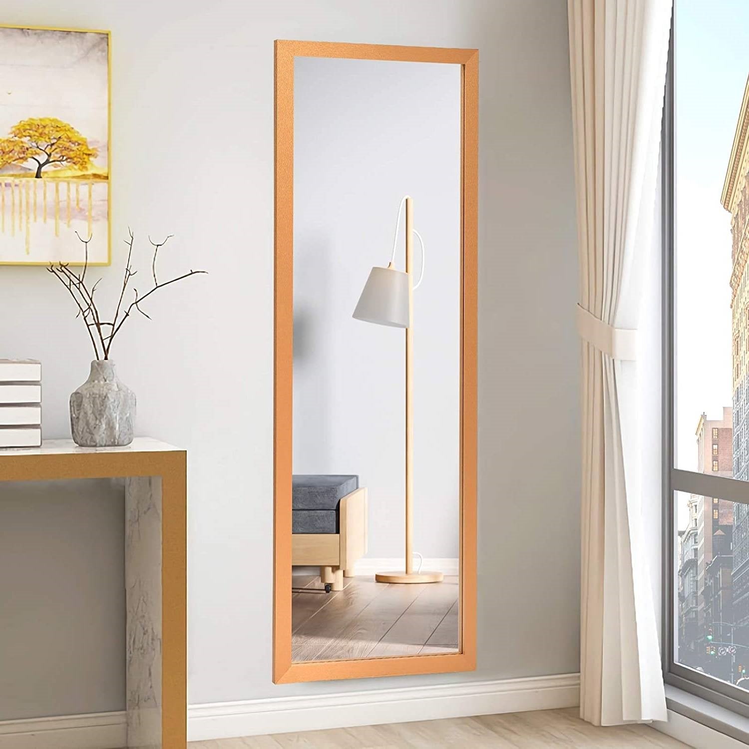 Gold Full Length Bedroom Mirror with Over the Door or Wall Mounted Design-1