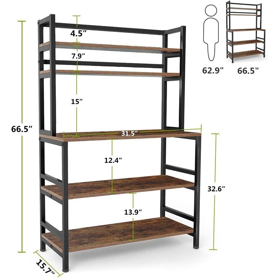 Industrial Modern Kitchen Bakers Rack Brown Woodgrain Sturdy Metal Frame-4