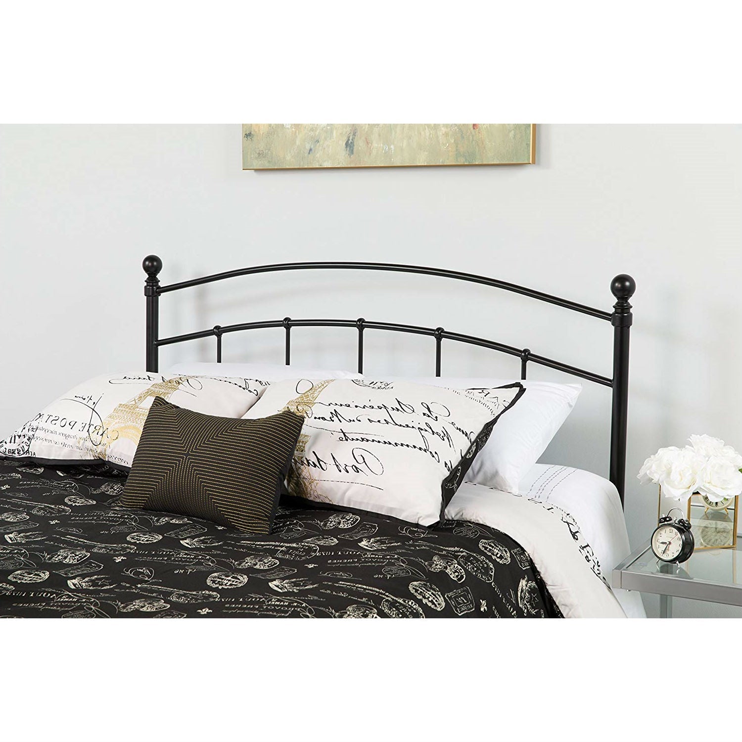 Twin size Contemporary Classic Black Metal Headboard-1