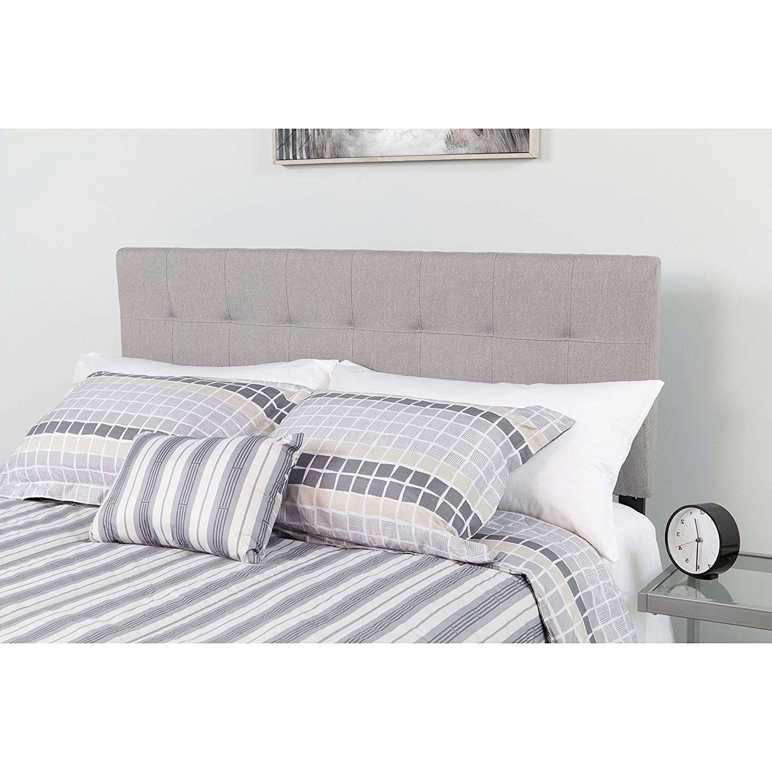 Twin size Modern Light Grey Fabric Upholstered Panel Headboard-2