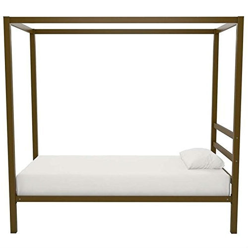 Twin size Modern Steel Canopy Bed Frame in Gold Metal Finish-0