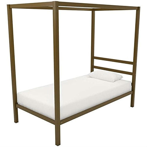 Twin size Modern Steel Canopy Bed Frame in Gold Metal Finish-1