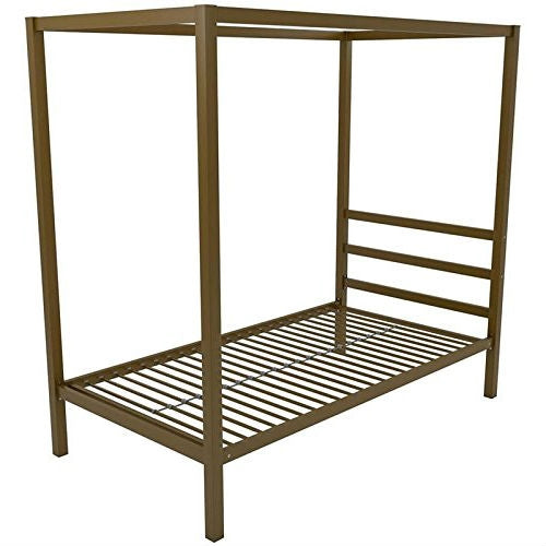 Twin size Modern Steel Canopy Bed Frame in Gold Metal Finish-2