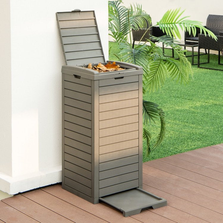 31-Gallon Heavy Duty Coffee Brown Plastic Outdoor Trash Can with Bottom Liquid Drawer-0