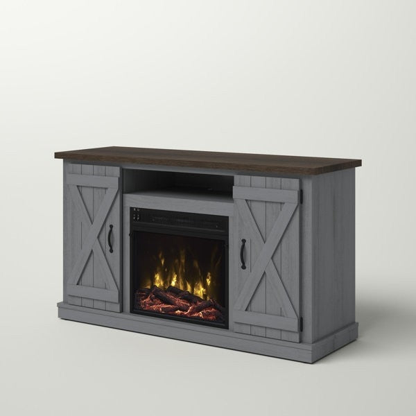 FarmHouse Rustic Grey/Espresso TV Entertainment Electric Fireplace-0