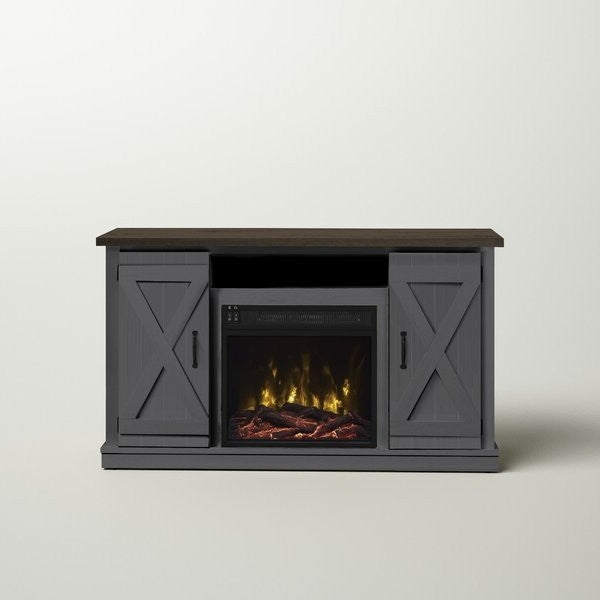 FarmHouse Rustic Grey/Espresso TV Entertainment Electric Fireplace-1