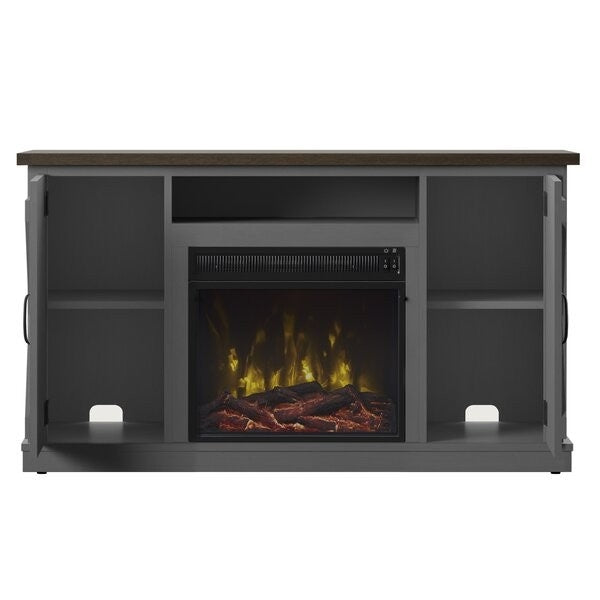 FarmHouse Rustic Grey/Espresso TV Entertainment Electric Fireplace-2