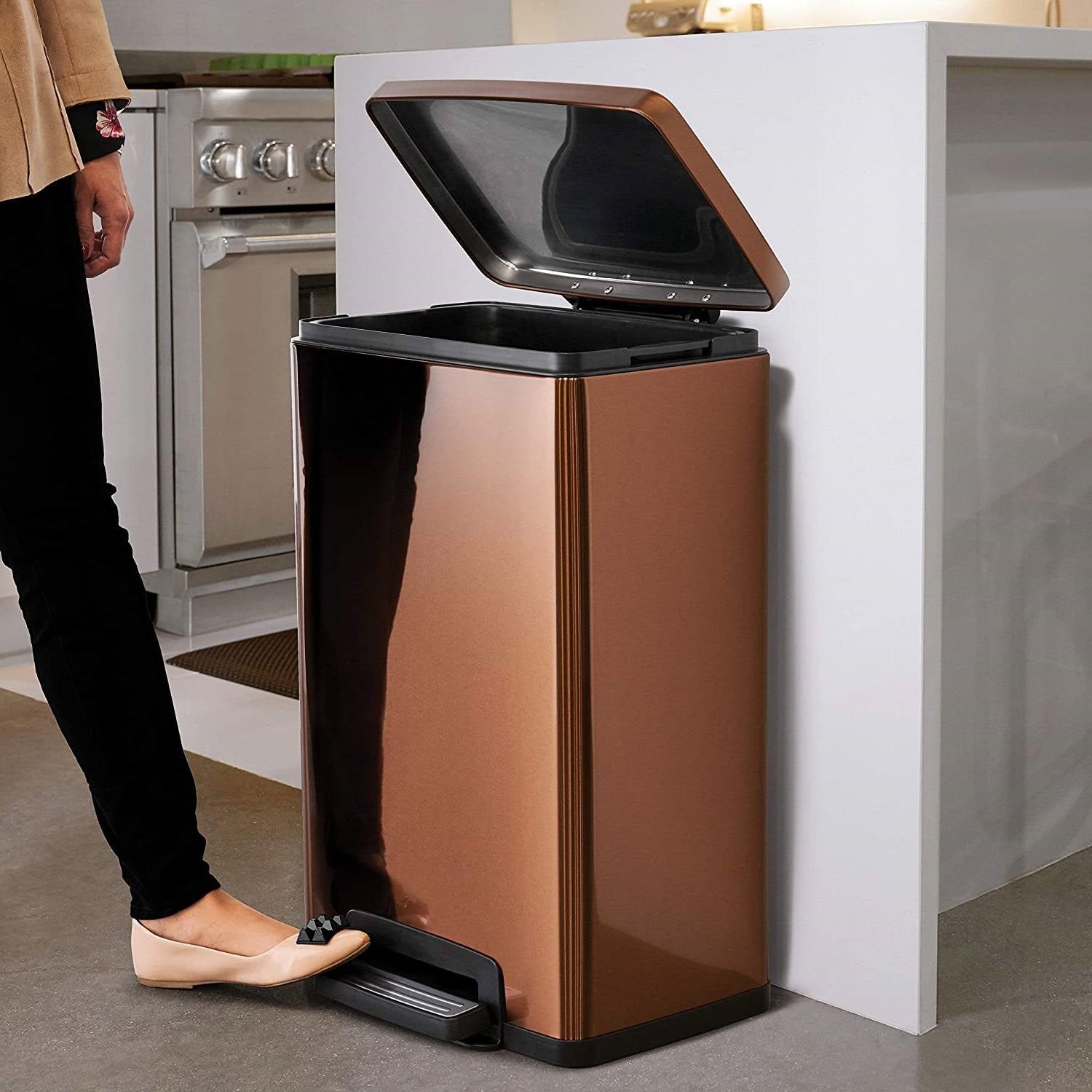 Stainless Steel 13-Gallon Kitchen Trash Can with Step Lid in Copper Bronze-2