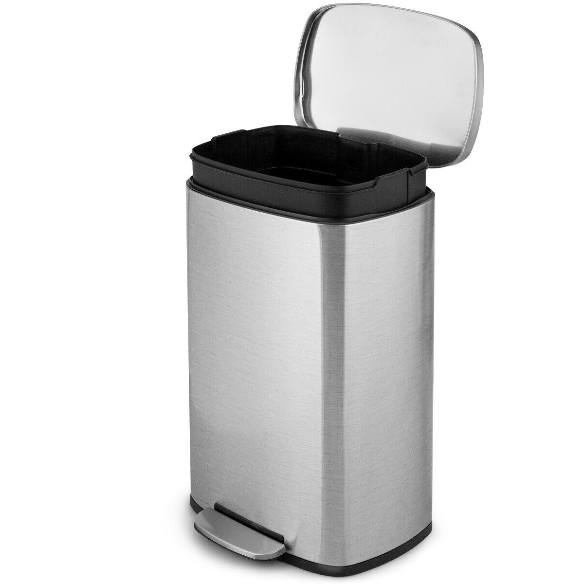 13-Gallon Modern Stainless Steel Kitchen Trash Can with Foot Step Pedal Design-1